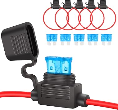 JatilEr 5 Pcs 16AWG Standard Inline Fuse Holder 12V with 15A Standard Fuses
