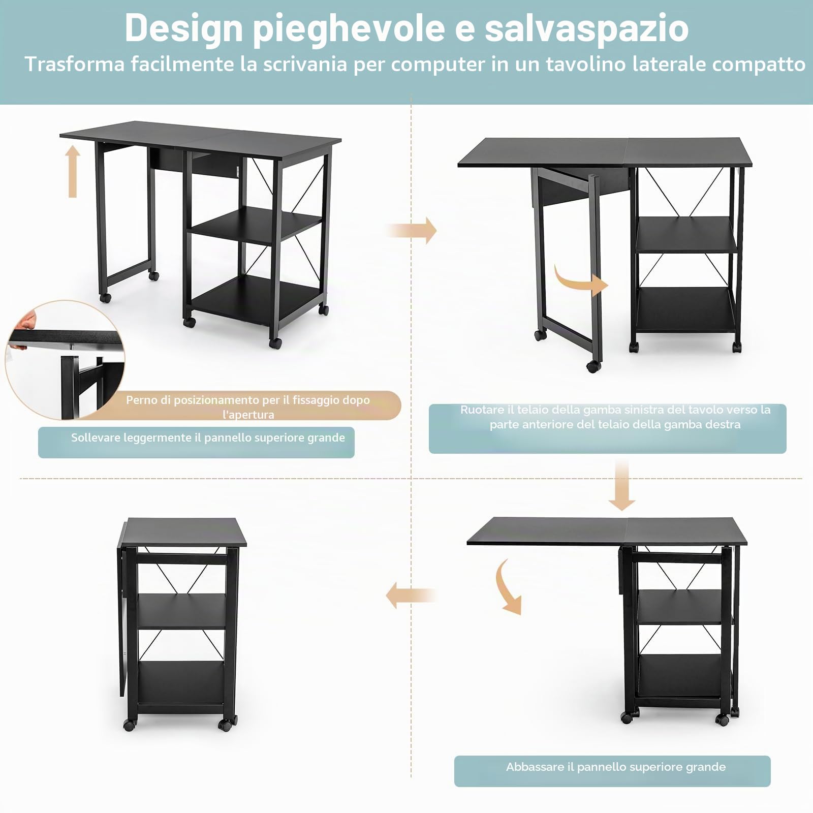 LIFEZEAL 2 in 1 Scrivania Ufficio, Piano Pieghevole, Richiudibile