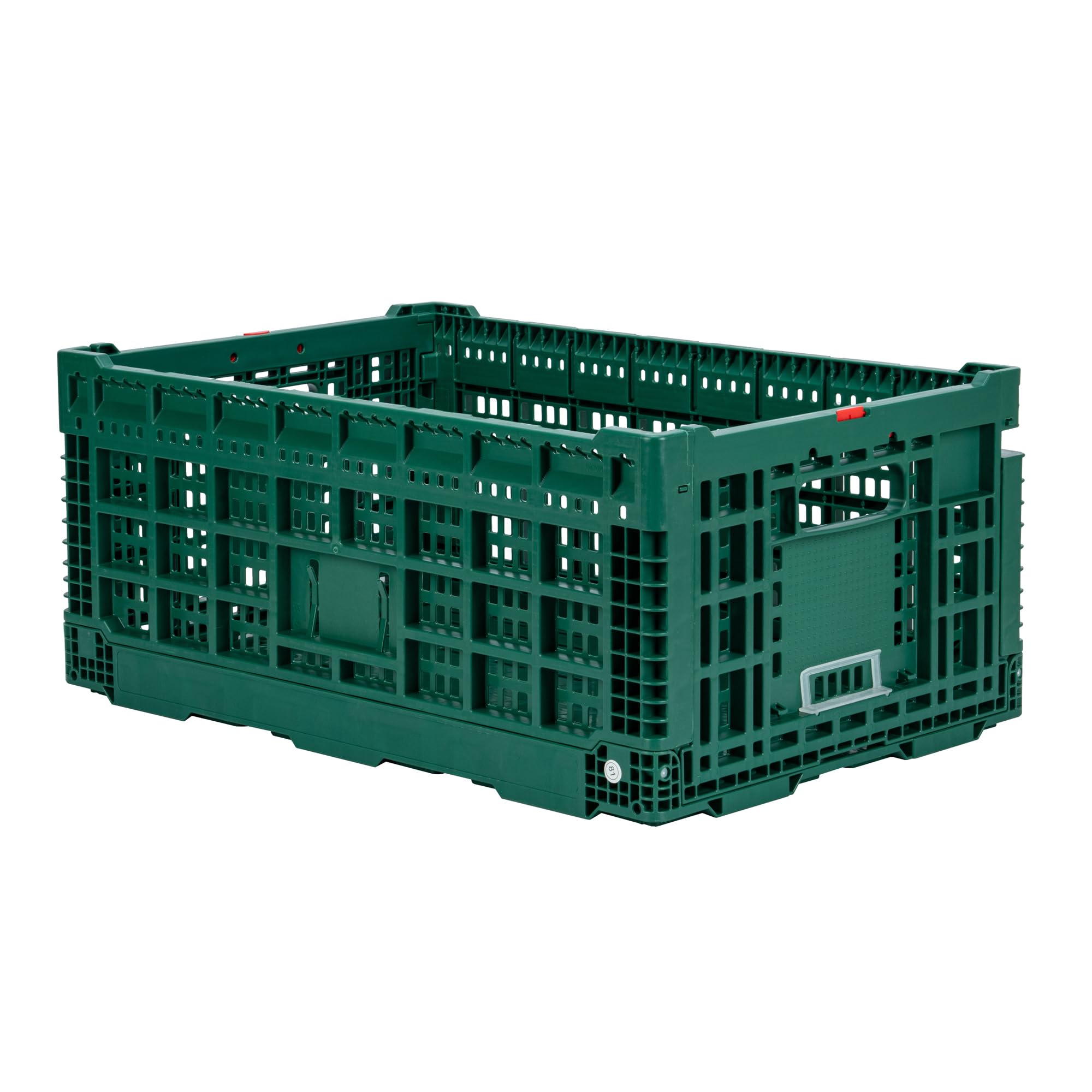 Restaurantware Cater Tek 43 Liter Collapsible Crate 1 Stackable Storage Crate - With Handles Mesh Design Green Plastic Folding Crate Heavy-Duty For Home Garage Or Commercial Use