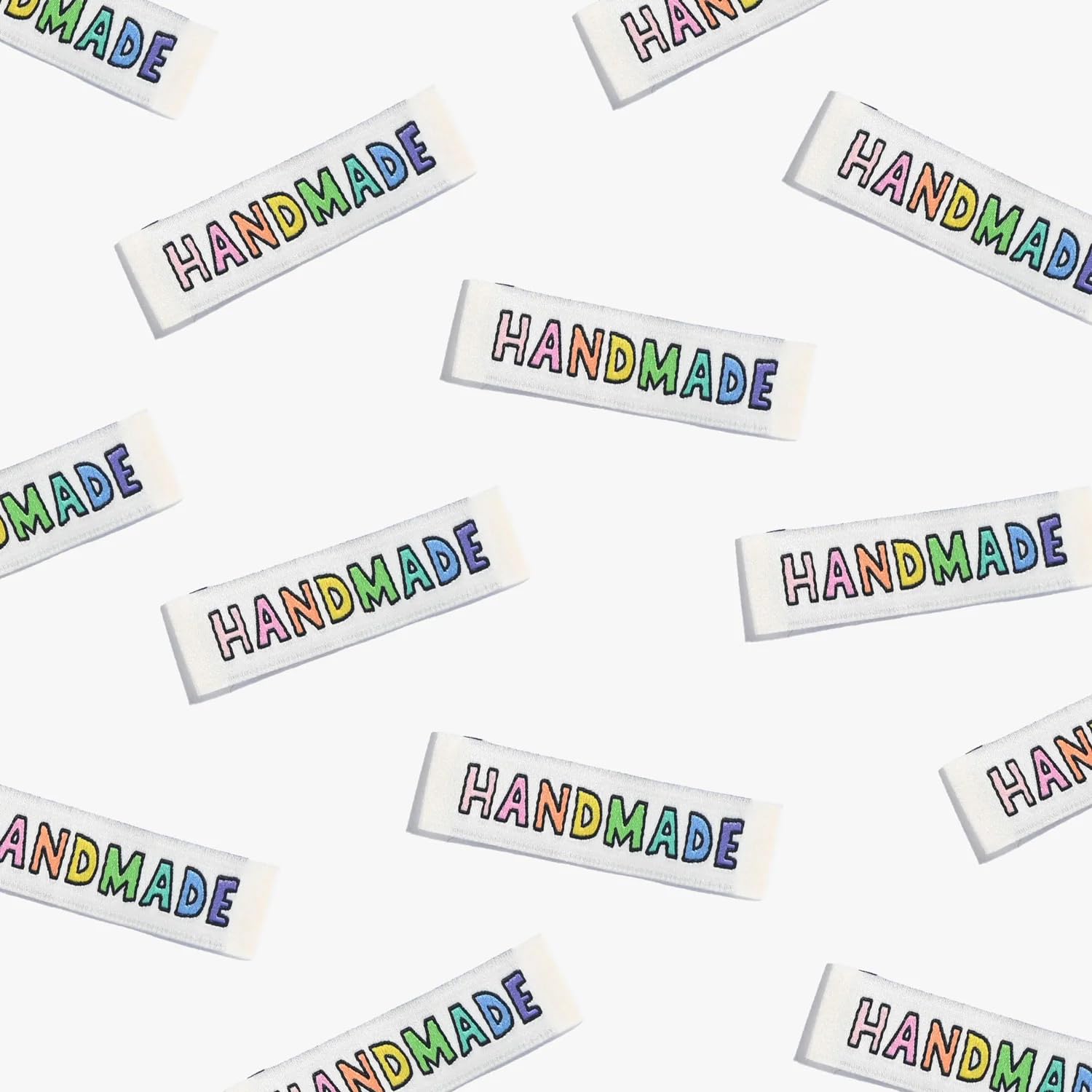 KATM Handmade Rainbow Sewing Labels - 6 Sew-in Labels for Sewing, Knitting and Handmade Items (0.4 x 1.8 Inches)