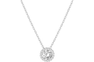 14K Gold Plated Post Faux Diamond Round Solitaire Pendant Halo Necklace