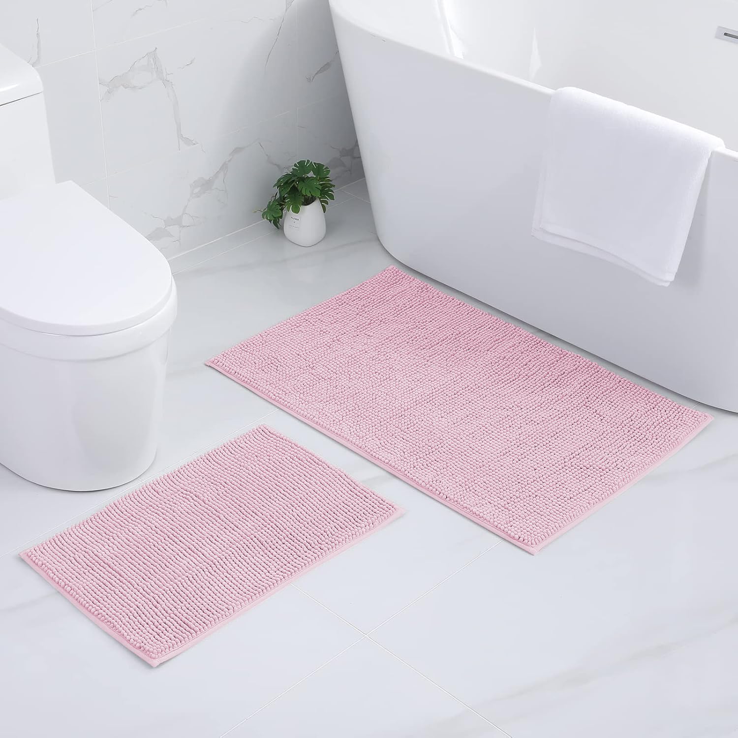 Homaxy Chenille Badezimmerteppich Set 2 teilig Badematte rutschfeste Set Weich Saugfähige Badteppich Waschbar Badvorleger - 40x60 cm+60x90 cm, Rosa