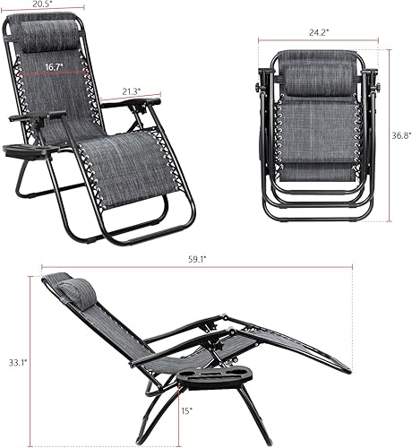 Miniatura 9 de Flamaker - Silla para patio de gravedad cero plegable, silla reclinable ajustable con cojín, para patio, piscina y camping