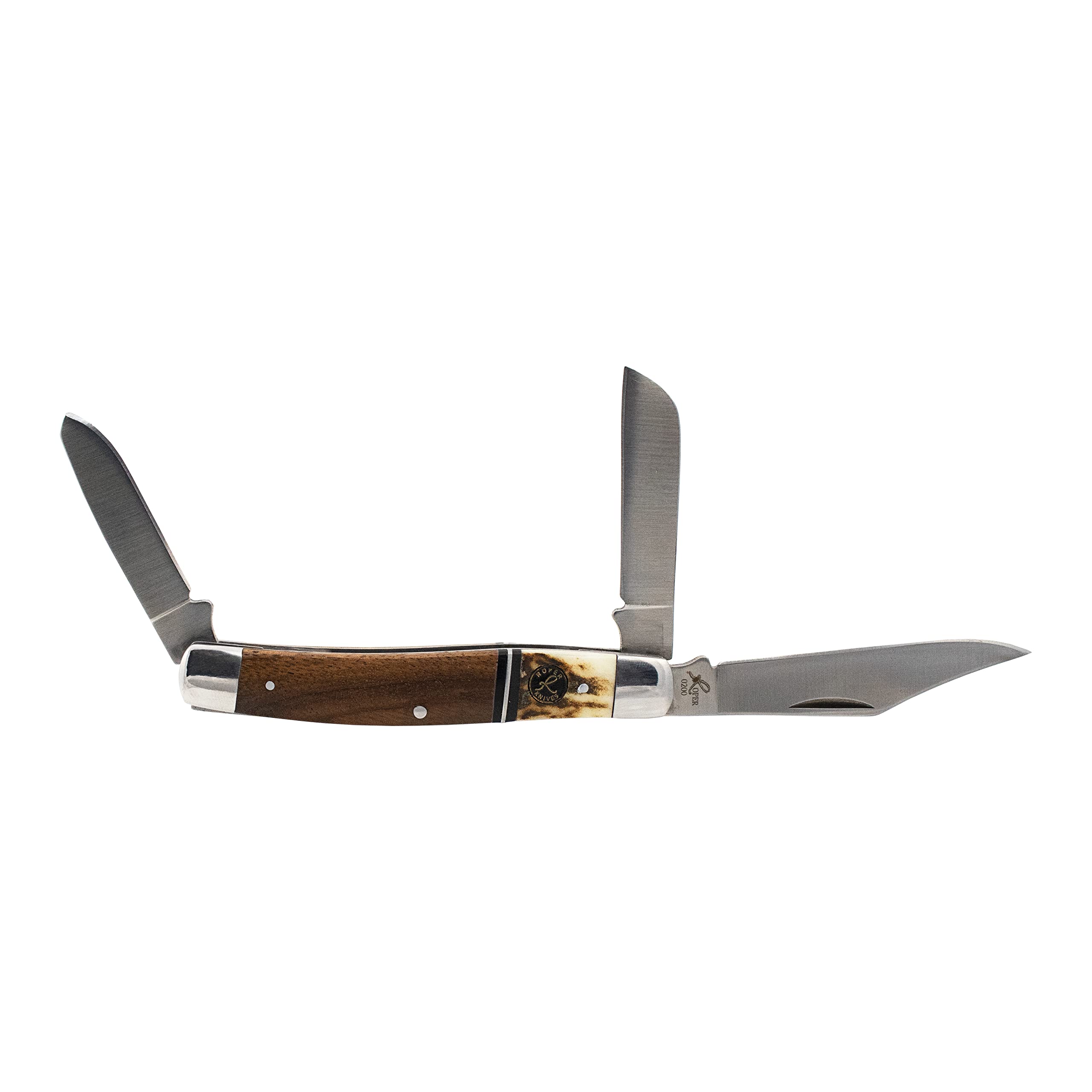 Roper Knives Laredo Series Stockman Folding Pocket Knife – (3) 1065 Carbon Blades in 1 Knife with a Stag Wooden Handle