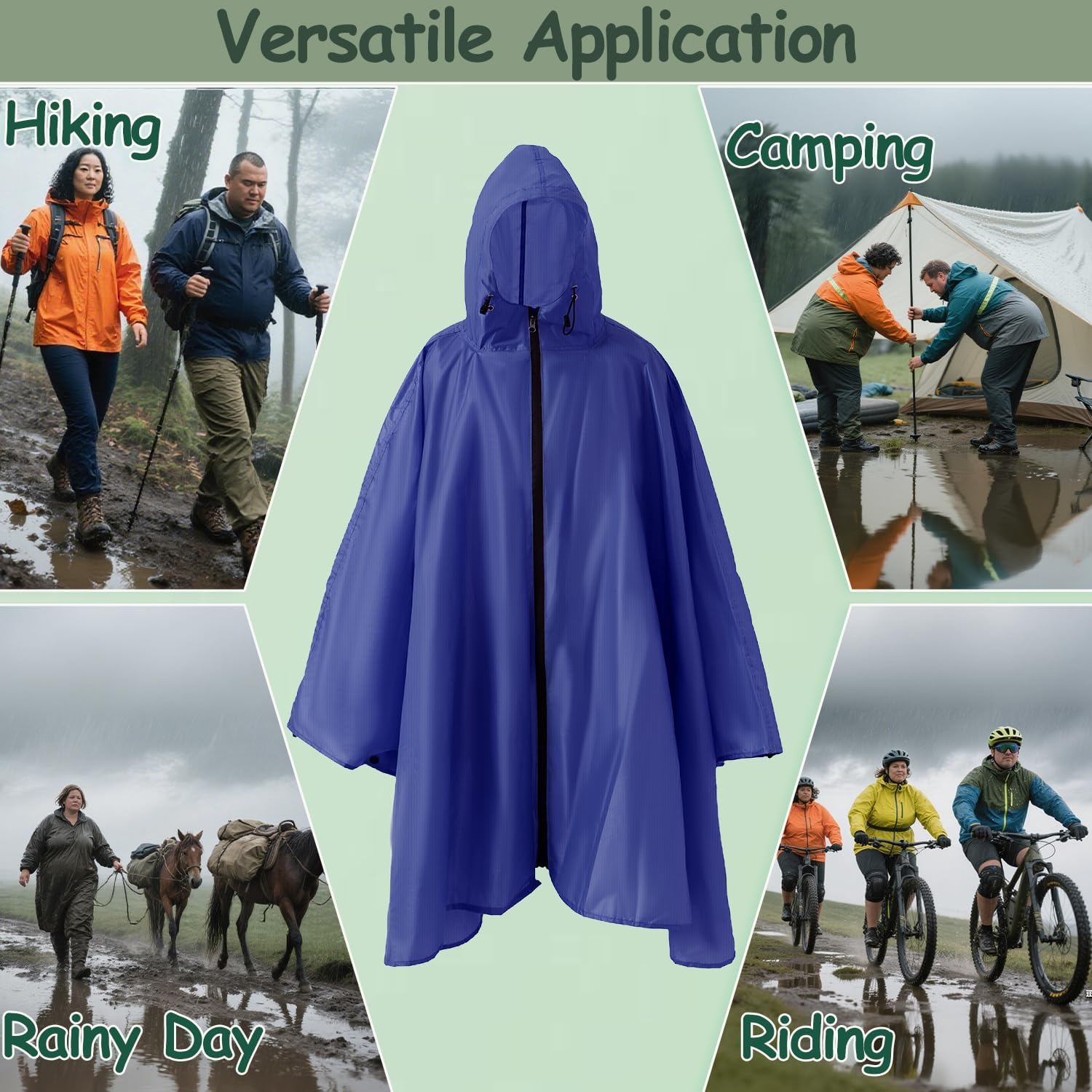 Plus Size Adult Rain Poncho with Hood and Zipper, Poncho Para Lluvia, Tactical Ponchos Adult For Camping, Hiking - Image 6