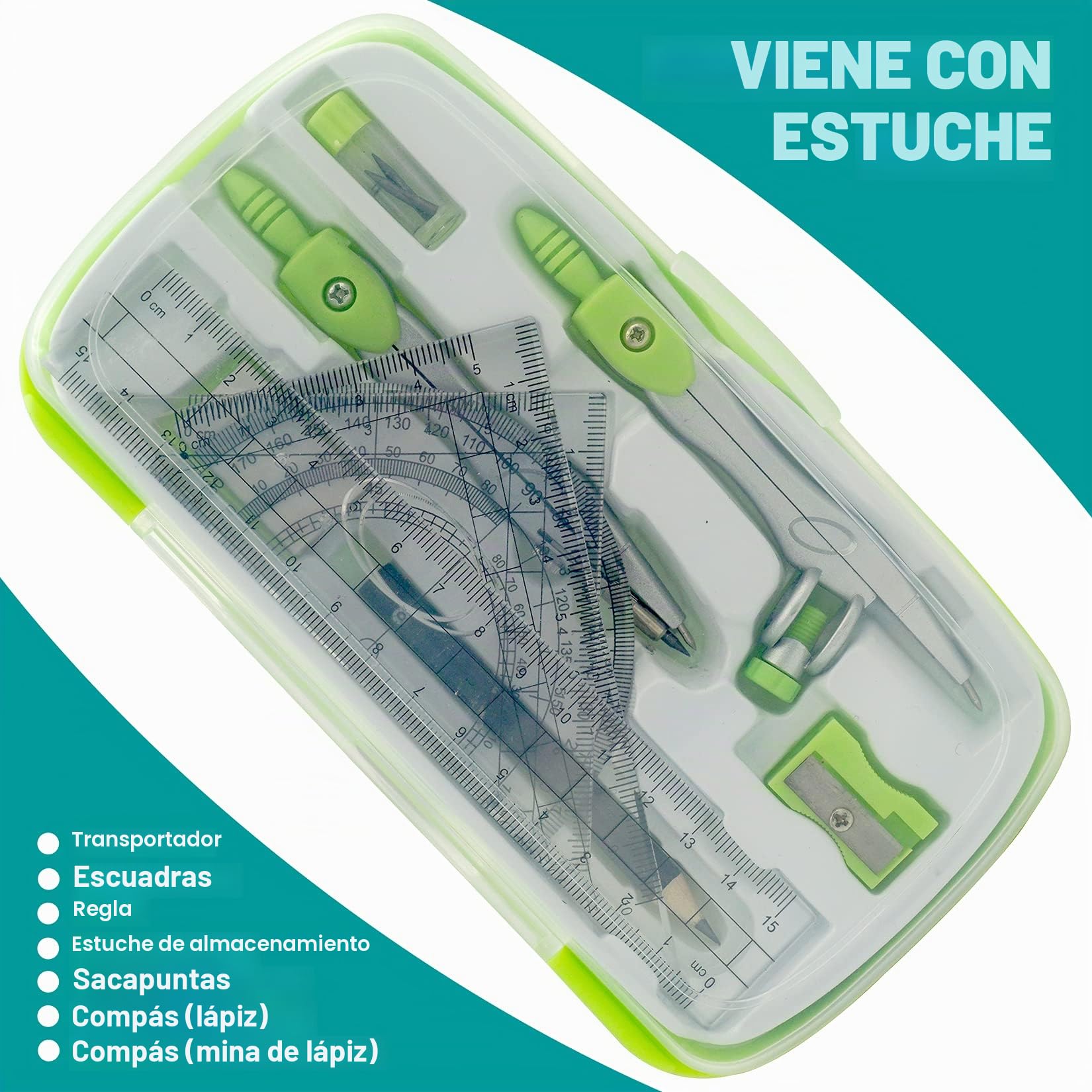 Akuoly Set de Geometría Compases Matemáticas para estudiantes con transportador en estuche de transporte