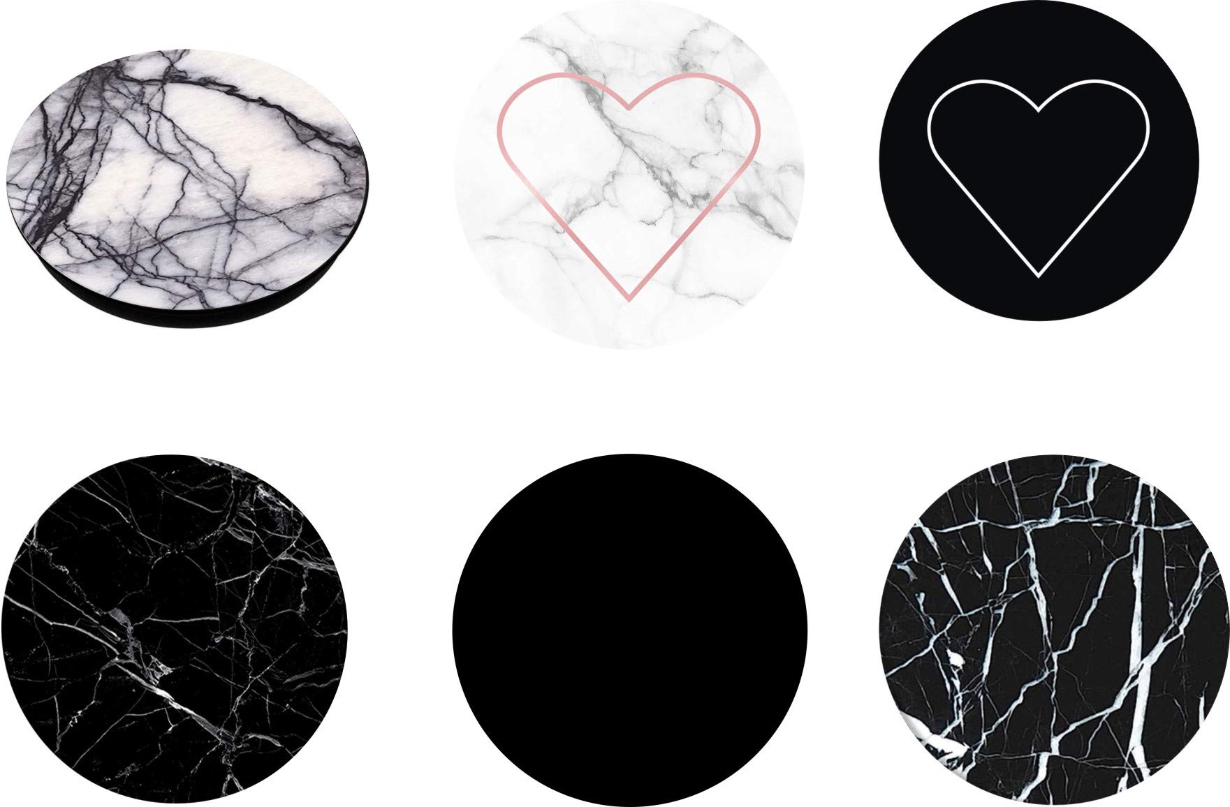 Cell Phone Stand Finger Holder - Pink Heart Design Black White Marble（6 Pack）