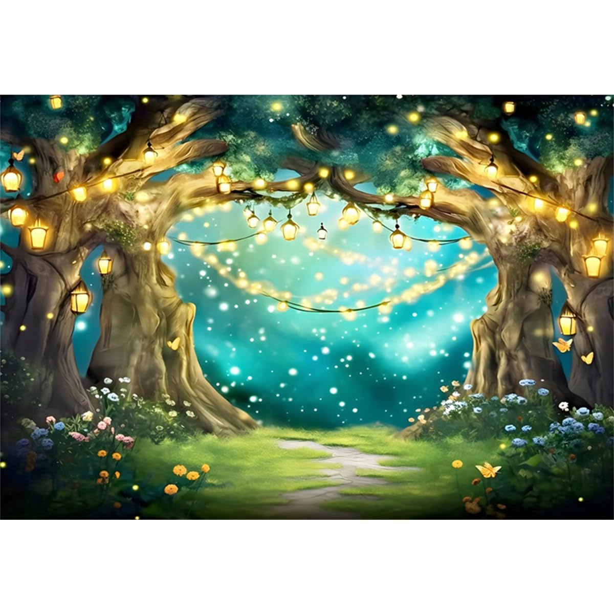 YongFoto Enchanted Forest Backdrop 10x6.5ft Wildflowers Mushroom Butterfly Spring Garden Fairy Tale Wonderland Photography Background Kids Birthday