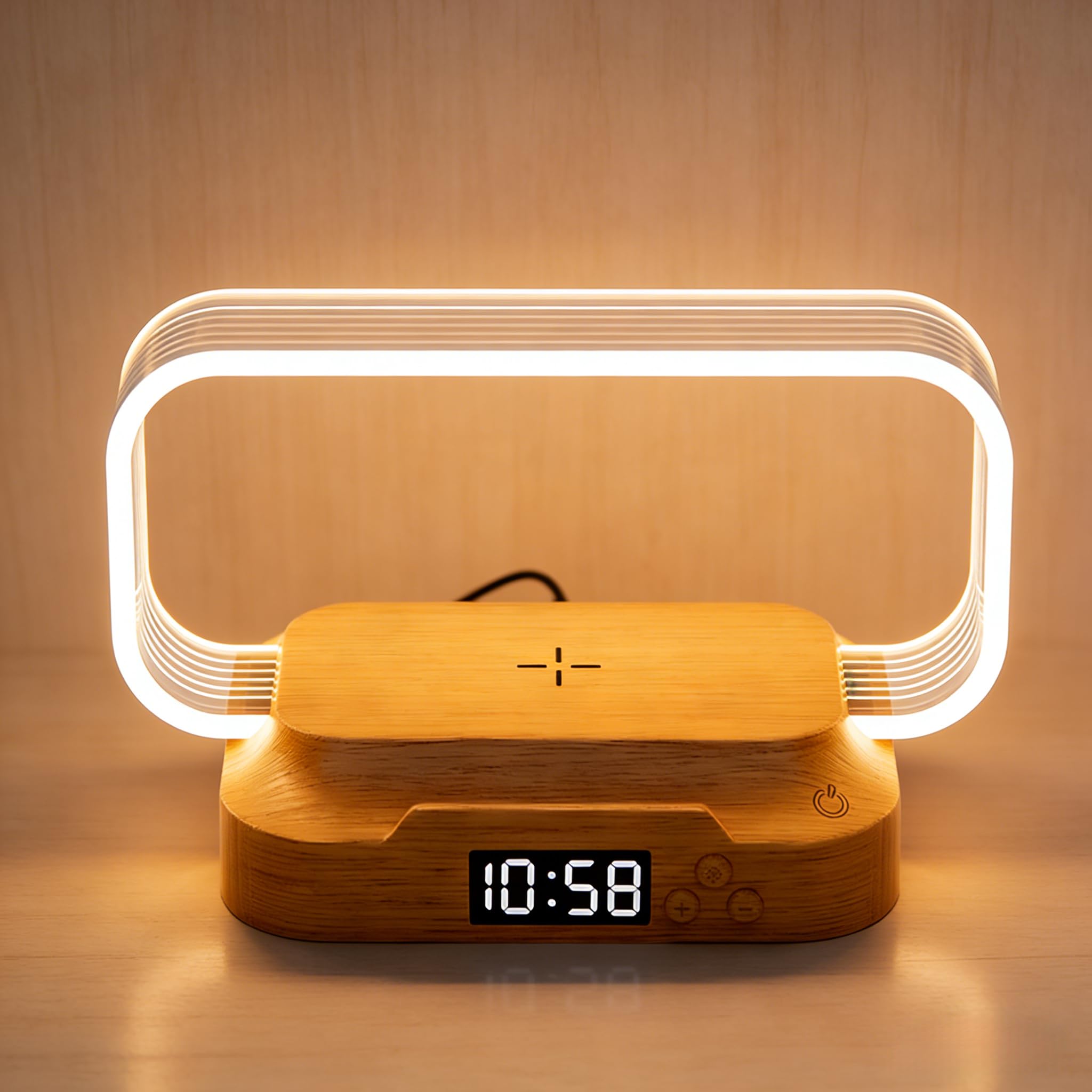 LED Bedside Lamps with Digital Clock & Wireless Charger, Tou