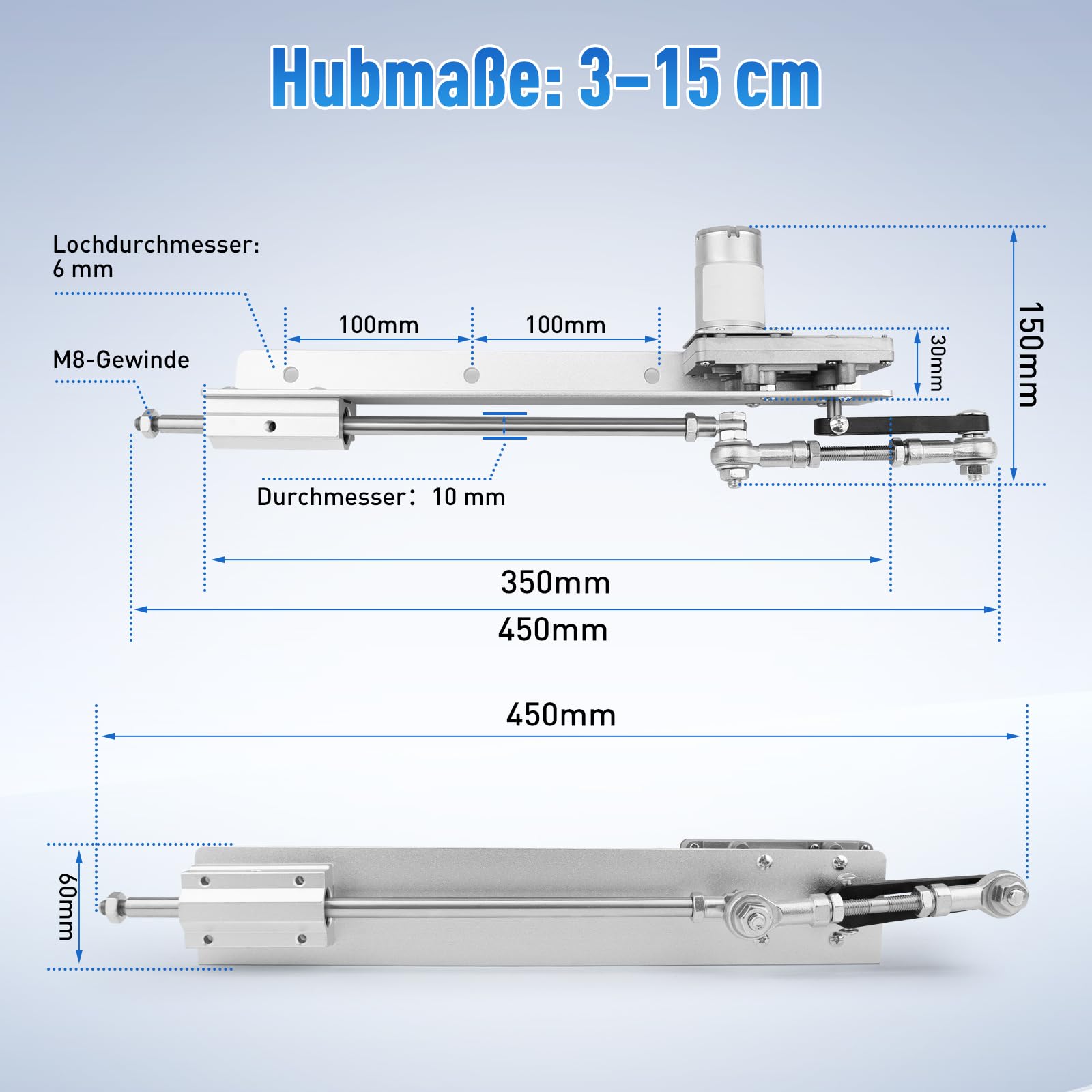 Attuatore Lineare,Attuatore Lineare a Ciclo Alternativo,Motore Telescopico Regolabile con Ingranaggio DC 24V,con Regolatore di Velocità Corsa 3-15cm