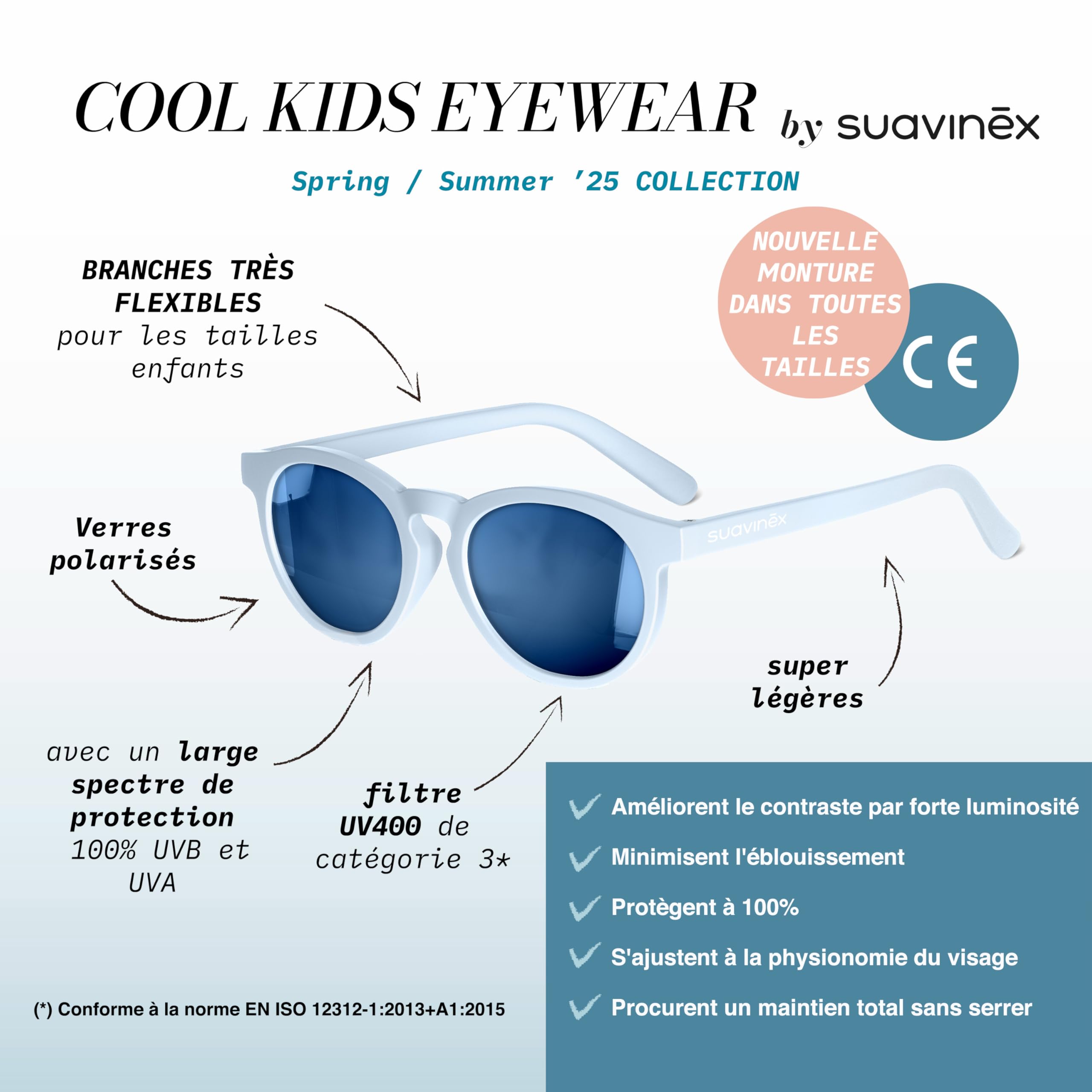 Suavinex, Lunettes de Soleil pour Bébés 0 à 12 Mois, Lunettes Polarisées avec filtre UV 400, 100% Protection UVA et UVB, CAT 3, avec Étui, Très Flexibles et Légères, Forme Carrée, Couleur Animal Print