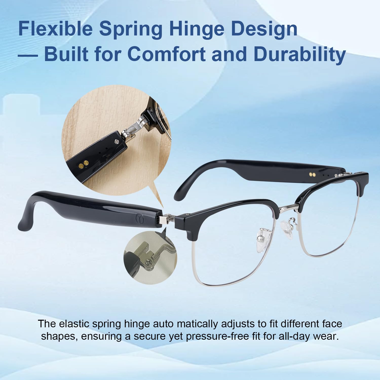 Lunettes Intelligentes IA avec Audio Bluetooth à Verres photochromiques - Traduction, Musique, Appels, Assistant Vocal, Haut-parleurs Open-Ear, Protection UV/Bleue. Unisexe (Doré)