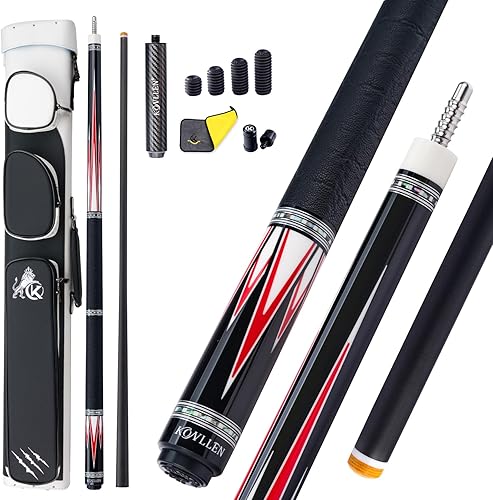 Miniatura 10 de KONLLEN Taco de piscina de fibra de carbono 2.0 con cono profesional | Palo de billar con incrustaciones hechas a mano de baja desviación | Eje