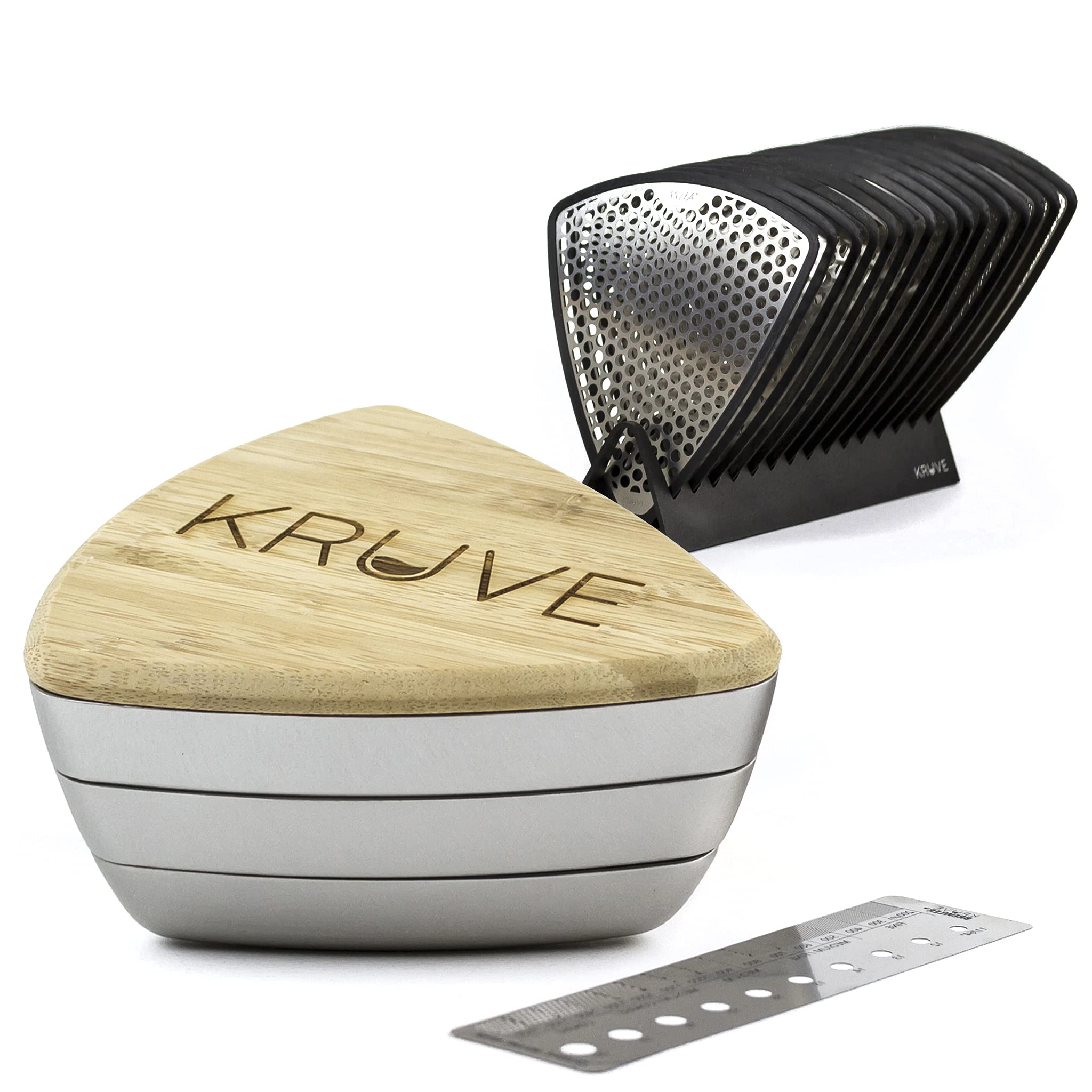 KRUVE Plus Bean 5 molienda, 10 tamices de Frijoles y Soporte de tamiz-Plata-KVS2003Bean-S, Acero Inoxidable, Plata