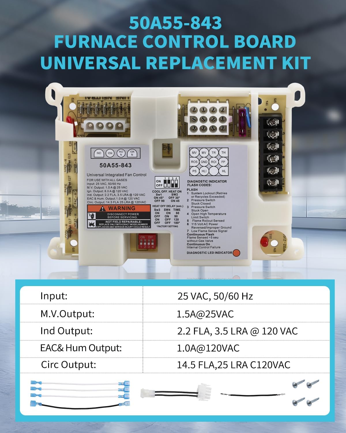 50A55-843 Furnace Control Board, White Rodgers Original Replacement Control Board, 5-Year Warranty（NOT fit 50A50-474 ）