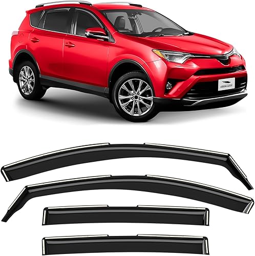Voron Glass Protectores de lluvia extra duraderos en canal para Toyota RAV4 2013-2018, deflectores de ventana, viseras de ventana de ventilación, 4