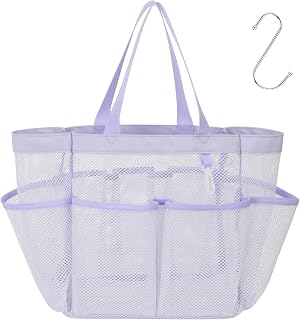 Mesh Shower Caddy Portable - 8 Pockets, S-Hook, Shower Bag for Dorm Camping | 2-Handle, Quick-Dry, Hanging Toiletry Organizer, College Dorm Room Essentials for Girls, Gym, Travel & Bathroom, Purple