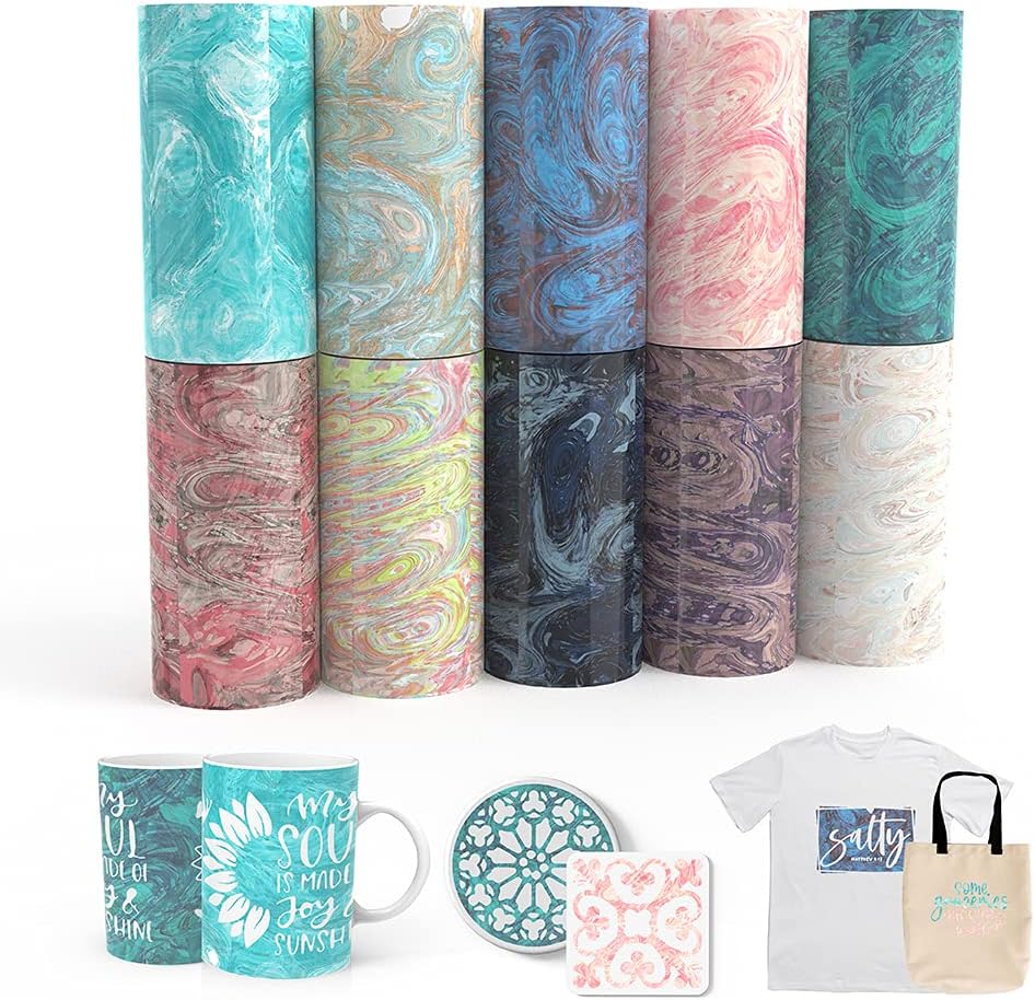 XINPOCUT transfer ink sheets 10pcs/Set, 4.5"x12" - Watercolor Marble Sublimation transfer paper compatible with Cricut joy Mug Press, transfer ink sheets for DIY T-Shirts mug tote bags Works