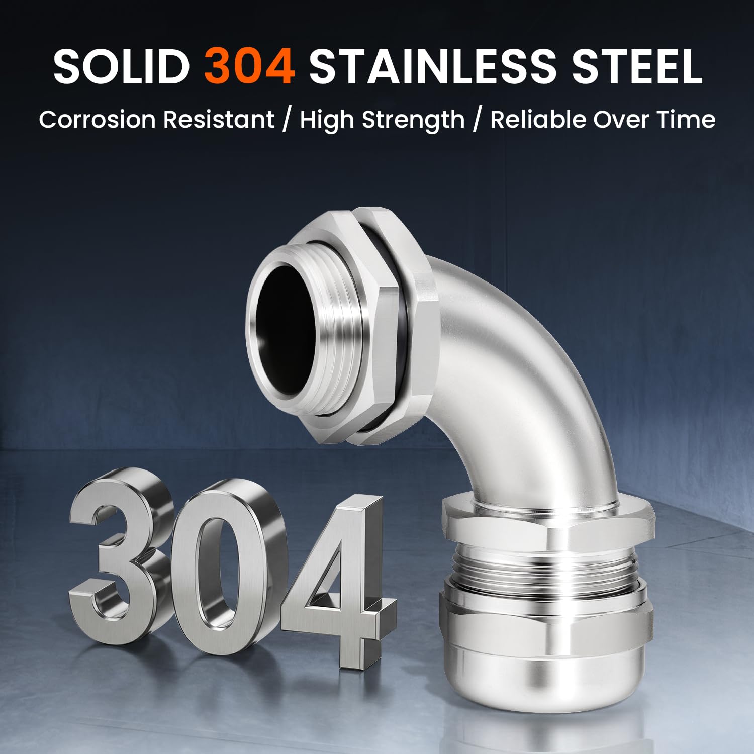 QILIPSU M25 304 Stainless Steel 90 Degree Cable Gland, IP68 Waterproof Right Angle Strain Relief for Electrical Enclosures, Outdoor Wiring and EV Charging