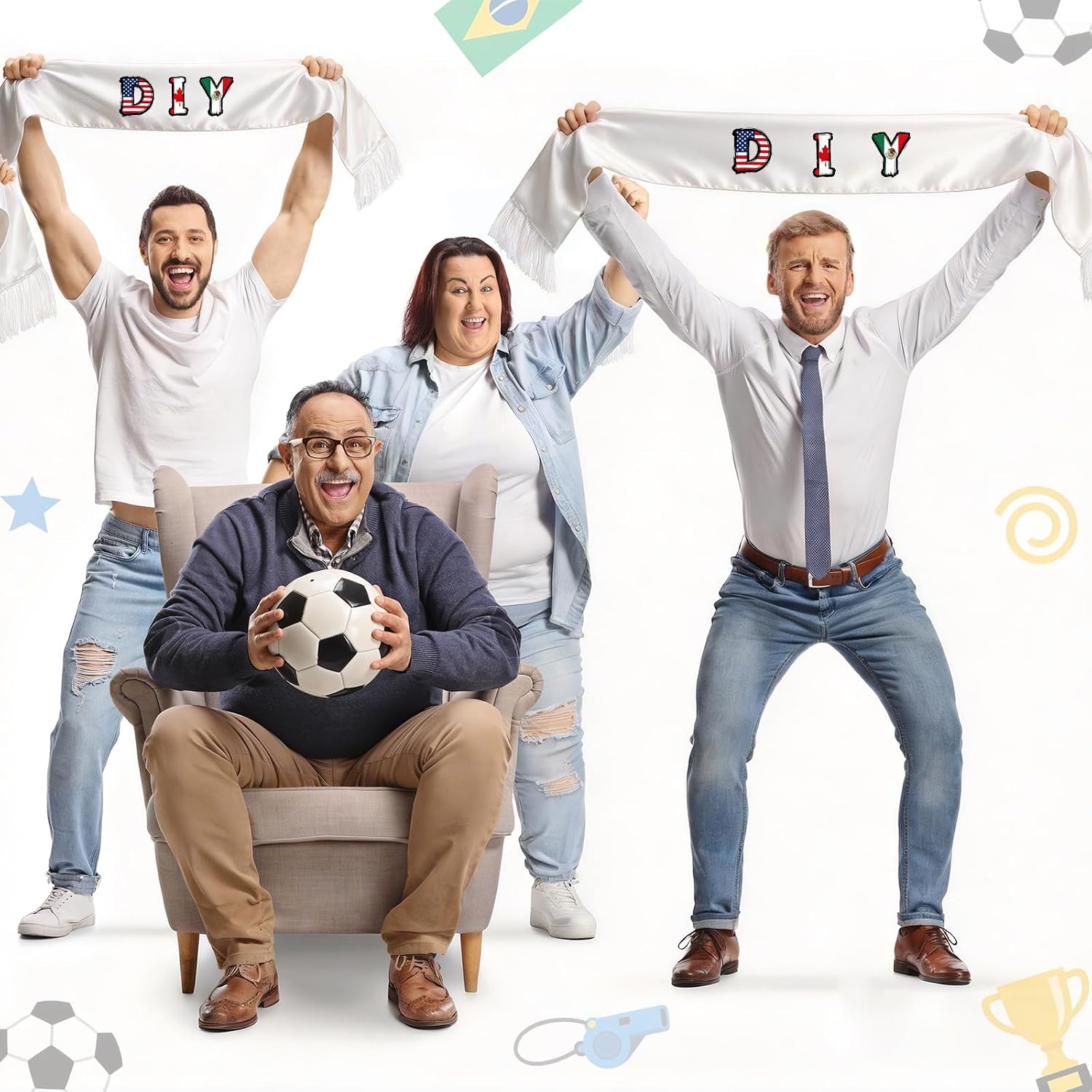 5/10 Pcs Sublimation Blank Soccer Fan Scarf, 57 x 7 Inch White Polyester DIY Custom Team Sports Long Scarf