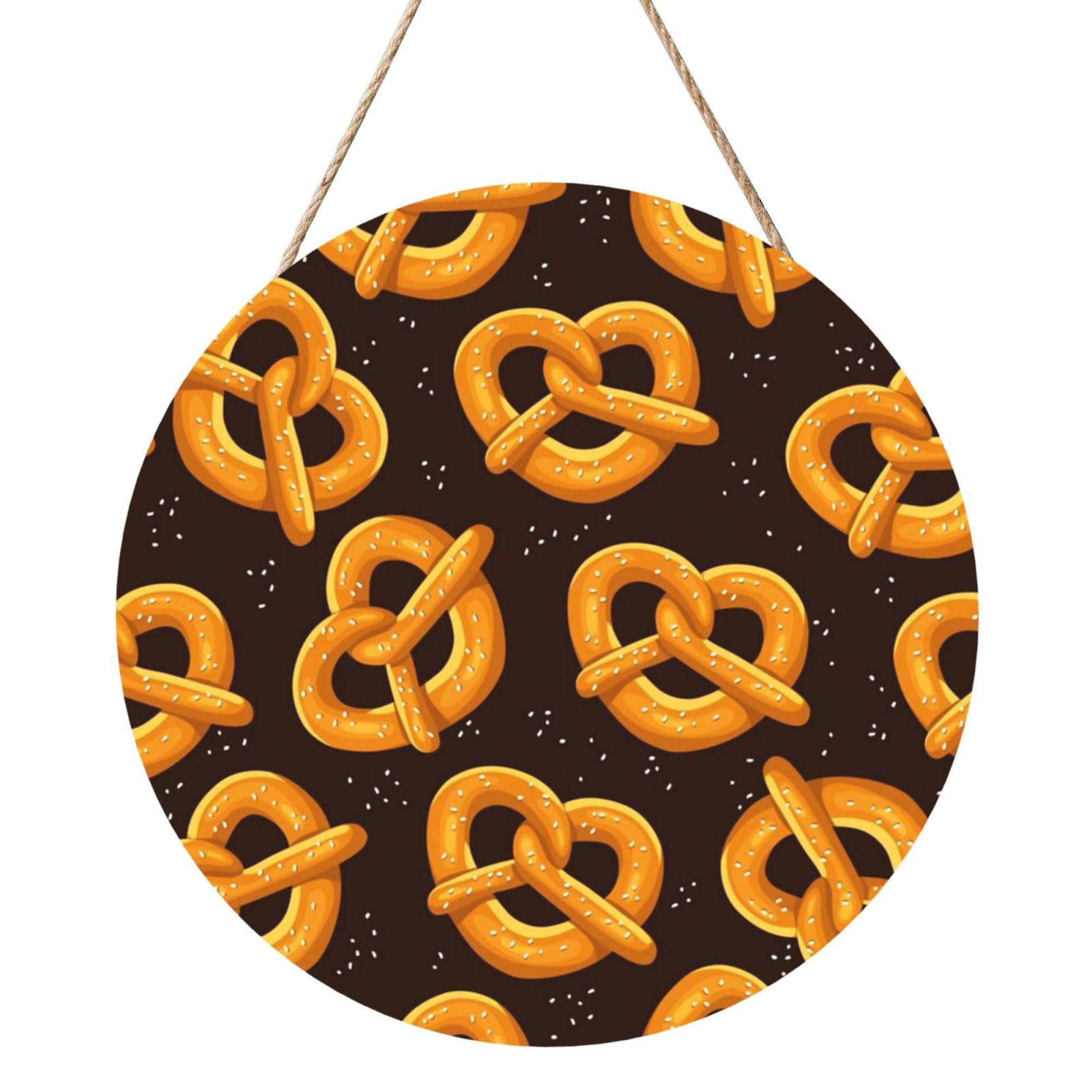 InOmak Cartoon Pretzel, Round Wood Panel Painting 12 in, Wall Hanging Painting For Home