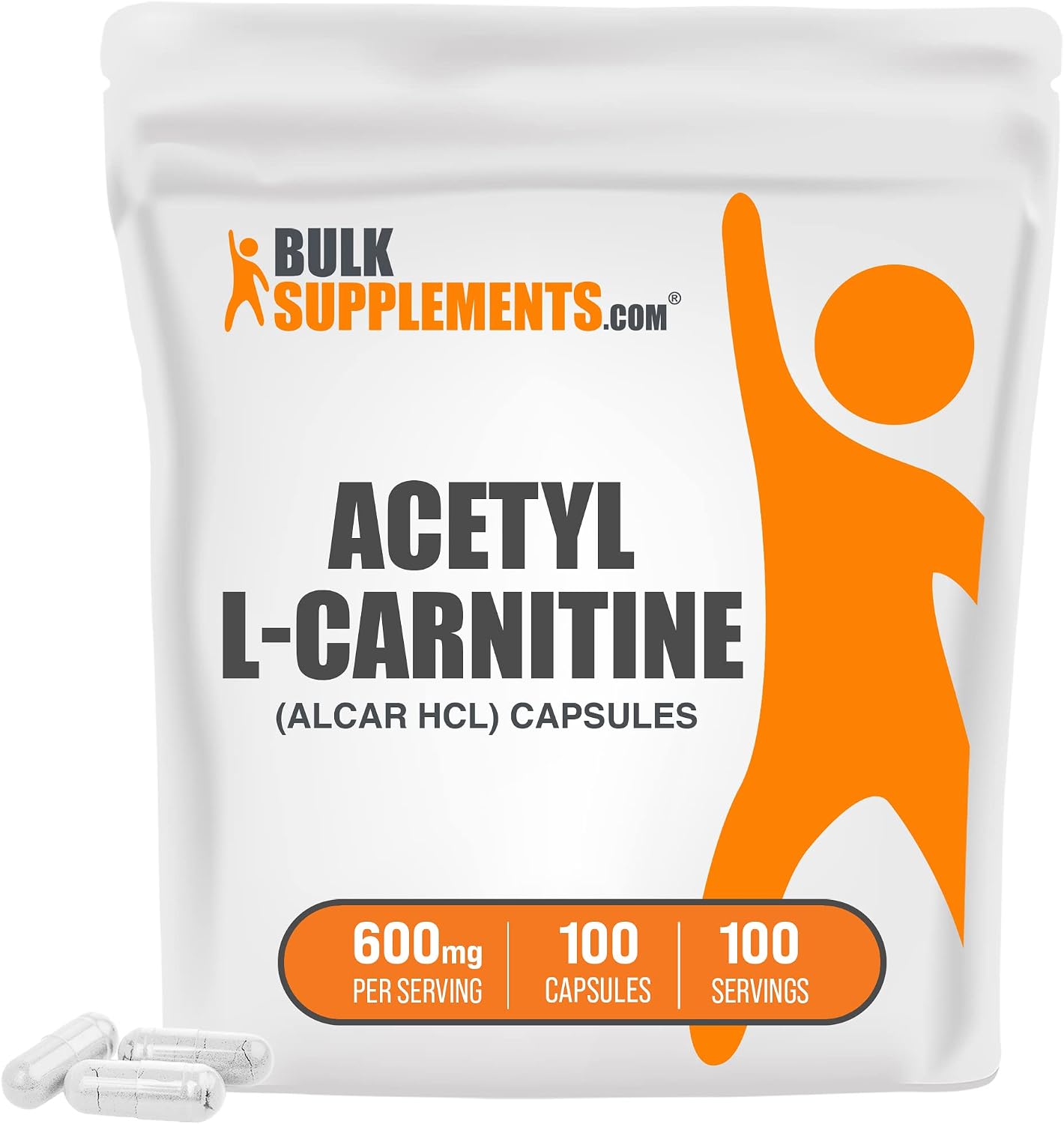 BULKSUPPLEMENTS.COM Acetyl L-Carnitine Capsules, ALCAR HCl - Amino Acids Supplement, Carnitine Supplement - 1 Acetyl-L-Carnitine Capsules per Serving, 600mg, Gluten Free (100 Capsules)