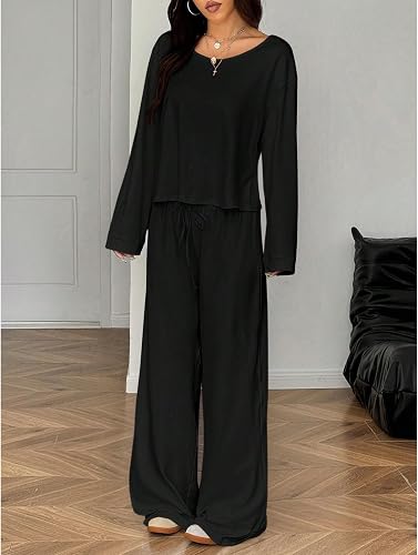 JYIXXZX Women 2Pcs Lounge Sets Coord Outfit Y2K Gym Set with Long Sleeve Top Tracksuits Wide Leg Drawstring Pants for Home Travel Lounge Matching Casual Sets - 7