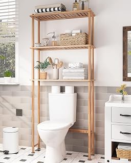 AmazerBath 3-Tier Bamboo Over-the-Toilet Storage Rack - Freestanding Bathroom Organizer Shelf, Space-Saving Natural Wood, 25lbs Capacity