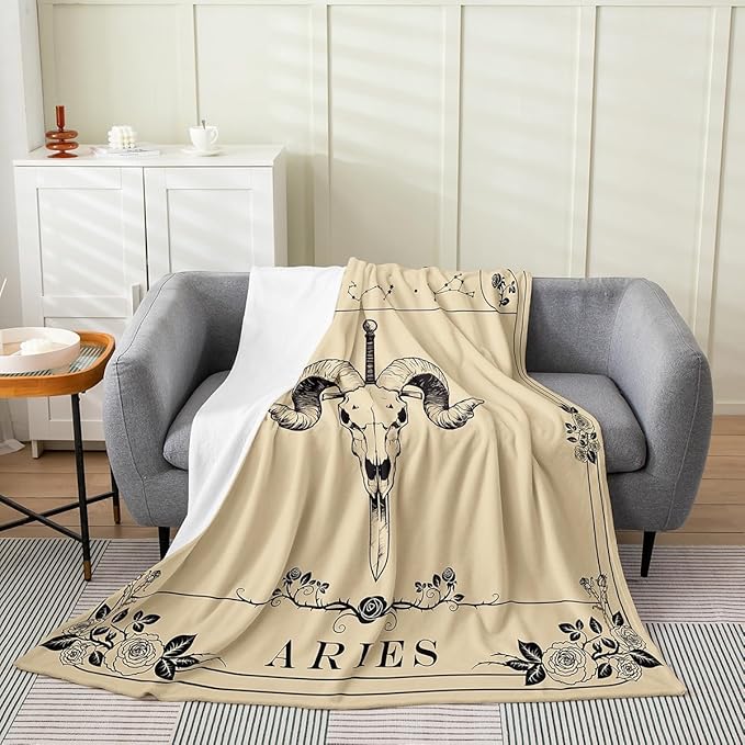 jejeloiu Zodiac Aries Fleece Throw Blanket 40