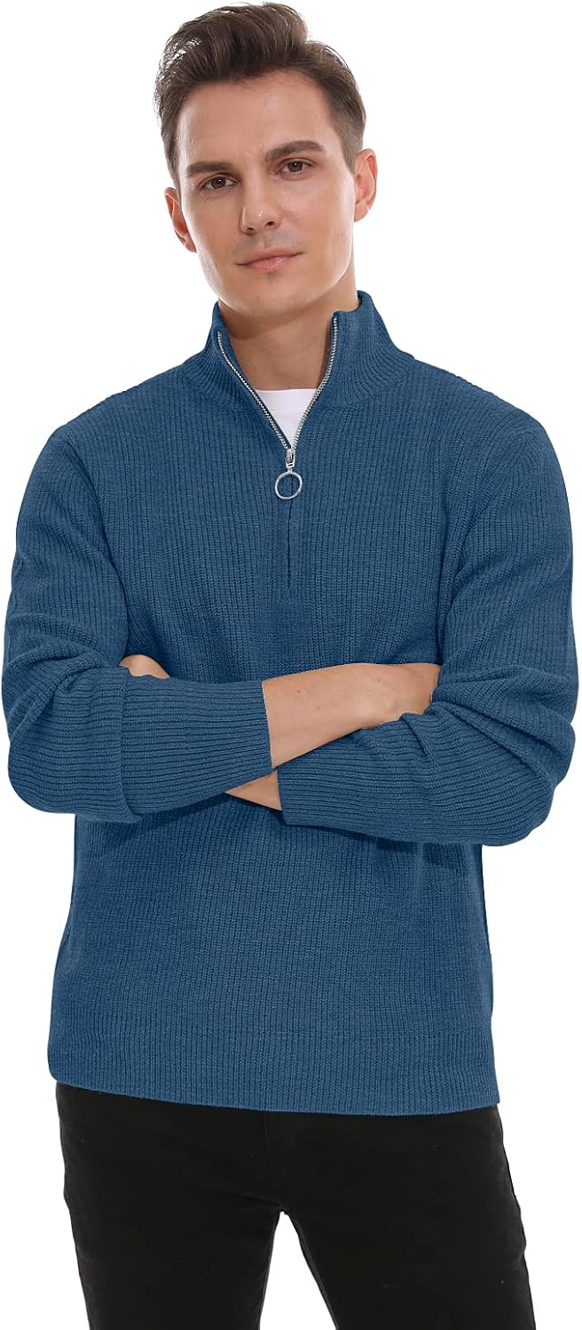 Sailwind Men's Soft Sweaters Quarter Zip Pullover Classic Ribbed Turtleneck Sweater - Image 5