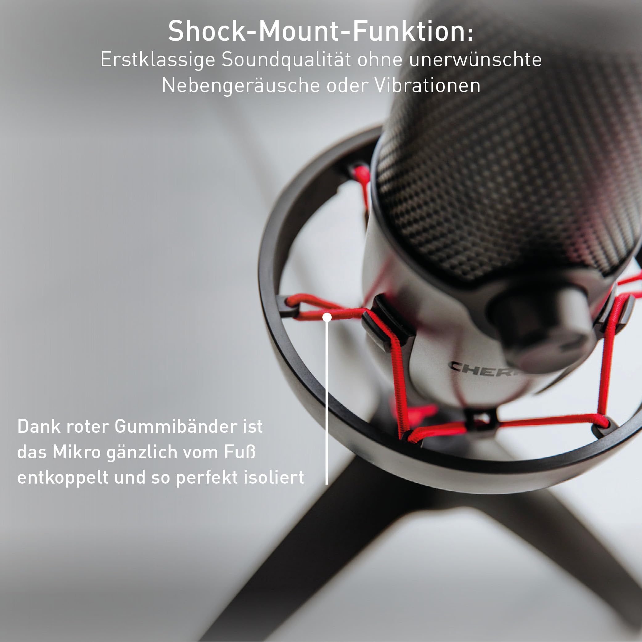 CHERRY UM 6.0 Advanced, USB-Mikrofon für Streaming, Podcast, Home-Office, 2 Richtcharakteristiken, Shock Mount, Kompatibel mit PC/Mac/PS4/PS5, Schwarz-Silber