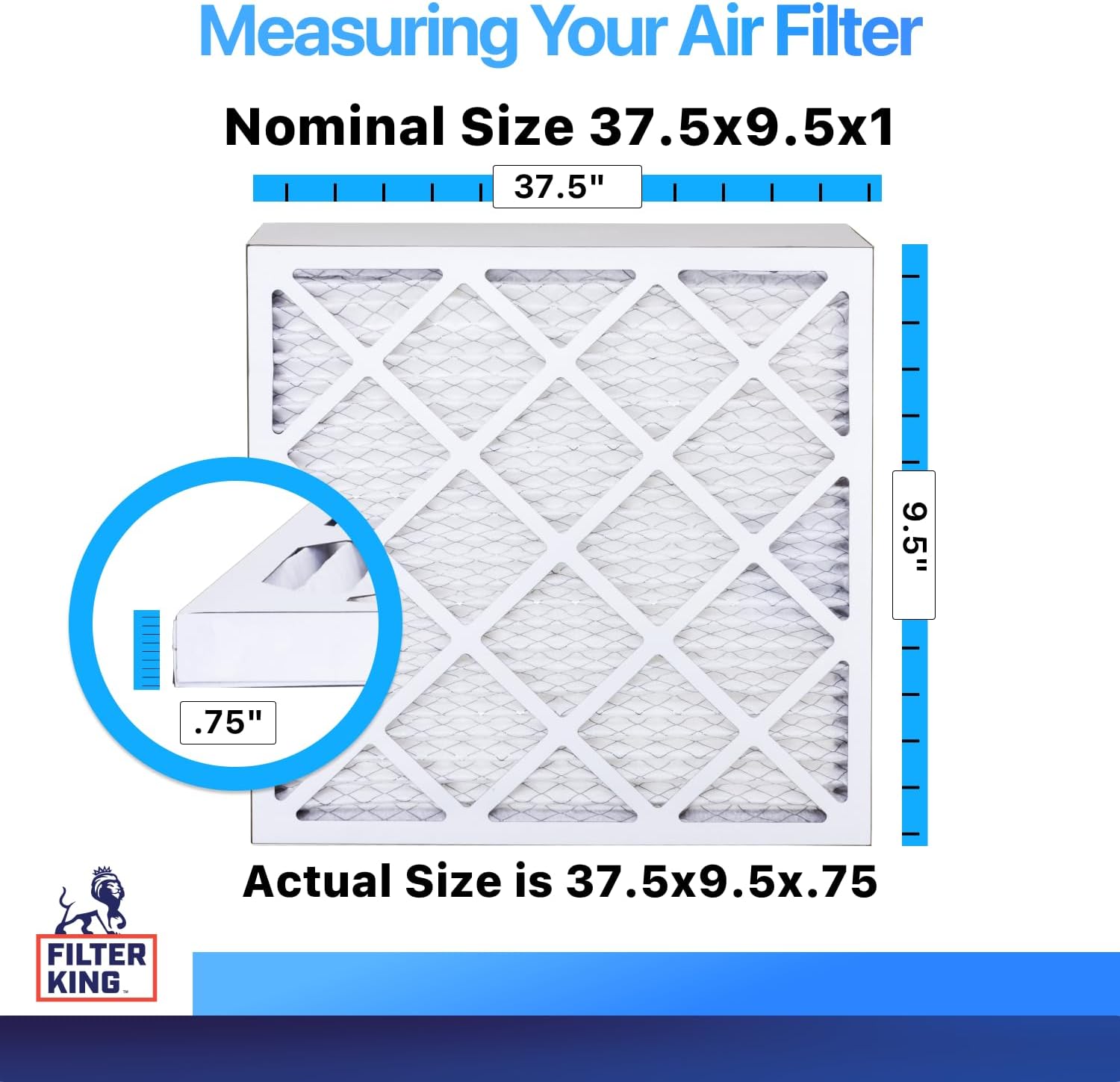 Filter King 37.5x9.5x1 Air Filter (MERV 8) (4-Pack) Dust & Allergy Control AC Furnace Filters, MADE IN USA, HVAC, Pleated, Electrostatic (Actual Size: 37.5 x 9.5 x .75)