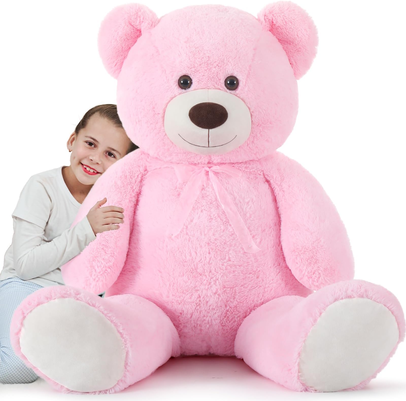 Tezituor Giant Teddy Bear Stuffed Animal 51in, Big Stuffed Bear Plush for Baby Shower, Huggable Large Teddy Bear Gift for Kids, Girlfriend on Birthday, Valentine, Christmas（Pink）