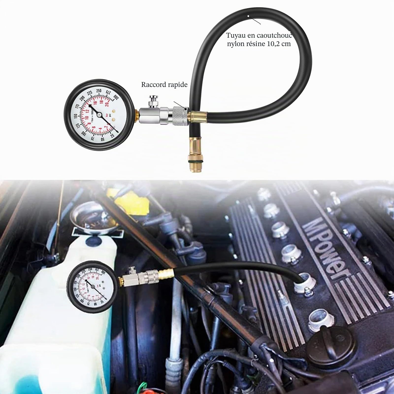 Kit testeur de compression standard pour essence 0-20 bar et 0-300 psi, testeur de compression automatique pour moteur M10, M12, M14, M18