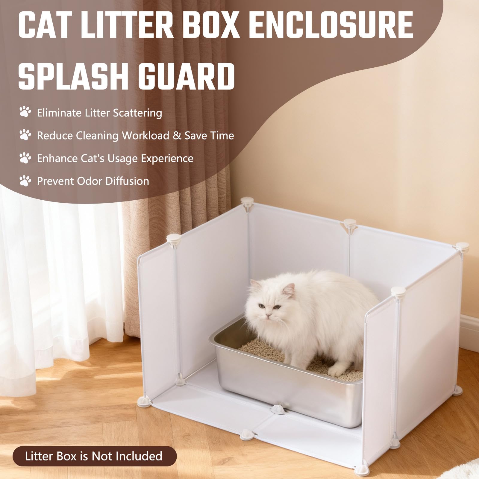 Caja de arena para gatos, impermeable, protector contra salpicaduras, extra grande, hojas de plástico ligero con cubierta de cable, cinta de martillo y cinta métrica, 27.5 pulgadas de largo x 20.4