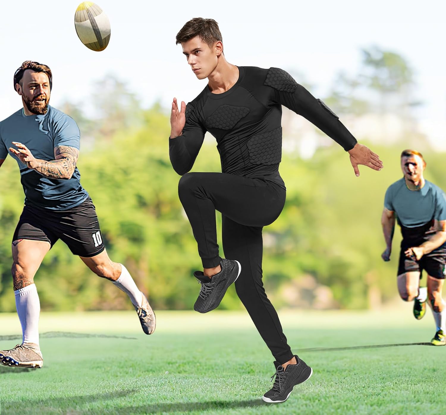 Zicac Men's Sports Shock Rash Guard Compression Padded Shirt Soccer Basketball Protective Gear Chest Rib Guards