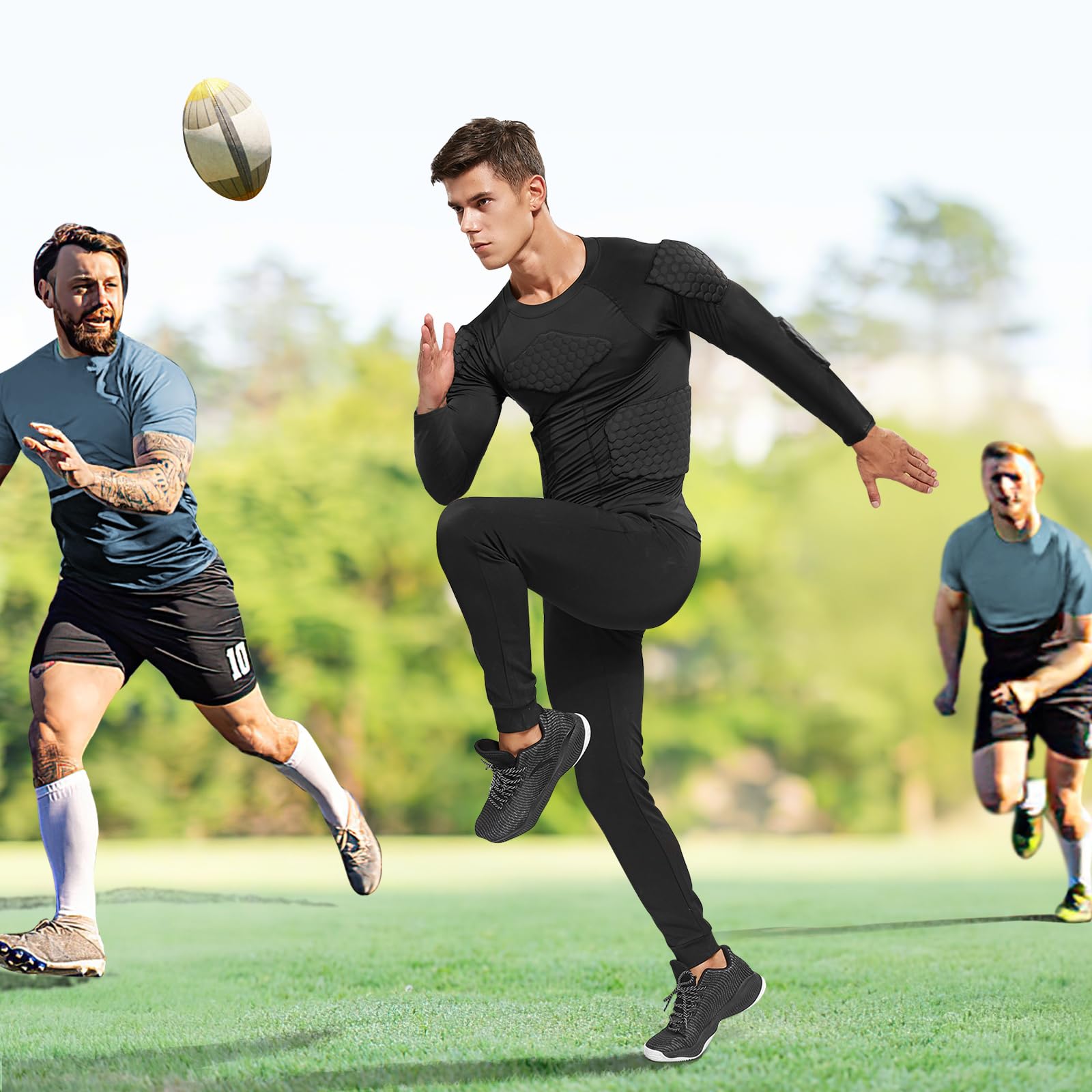 Zicac Maglia da Uomo Imbottita Compressione con Protezione Antiurto, Maniche Corte Maglia Sportiva Equipaggiamento Protettivo Pettorale Protezioni per Esterni/Fitness/Calcio/Basket/Sci/Rugby