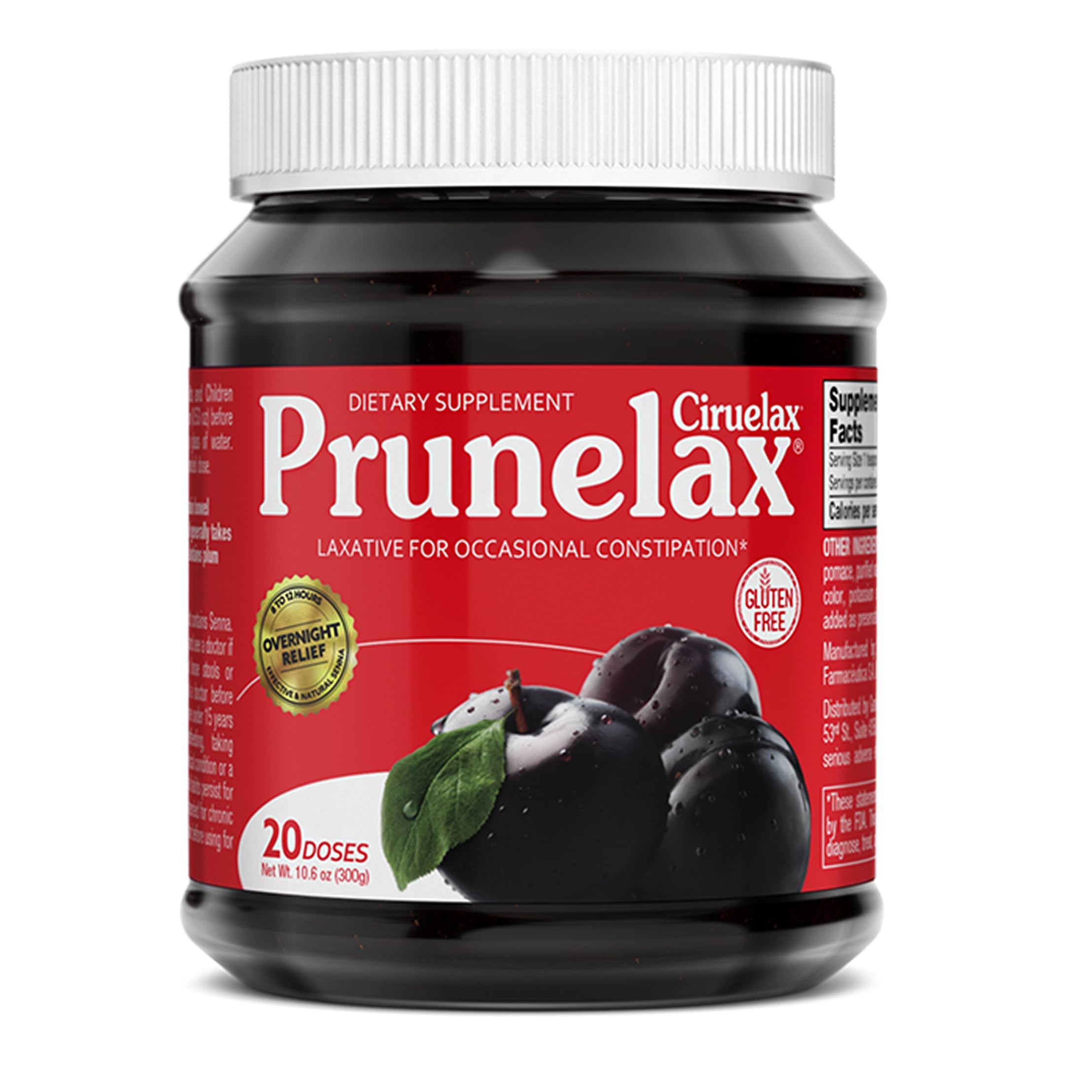 Prunelax/Ciruelax Natural Laxative Regular for Occasional Constipation, Jam, Red or White Case, 10.6 Oz