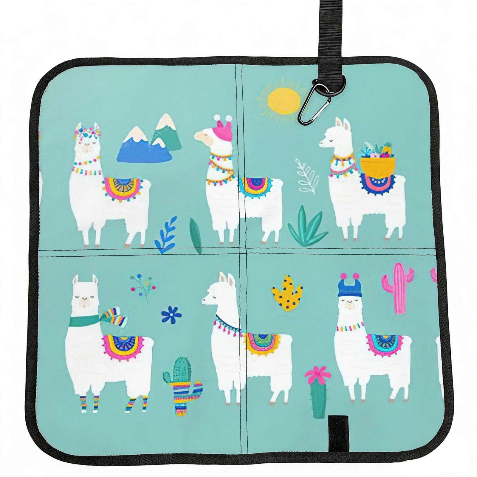 SDEGTHO Alpaca Llama Printed Foldable Seat Pad with Closure, Lightweight Cushion for Airplane Travel Camping