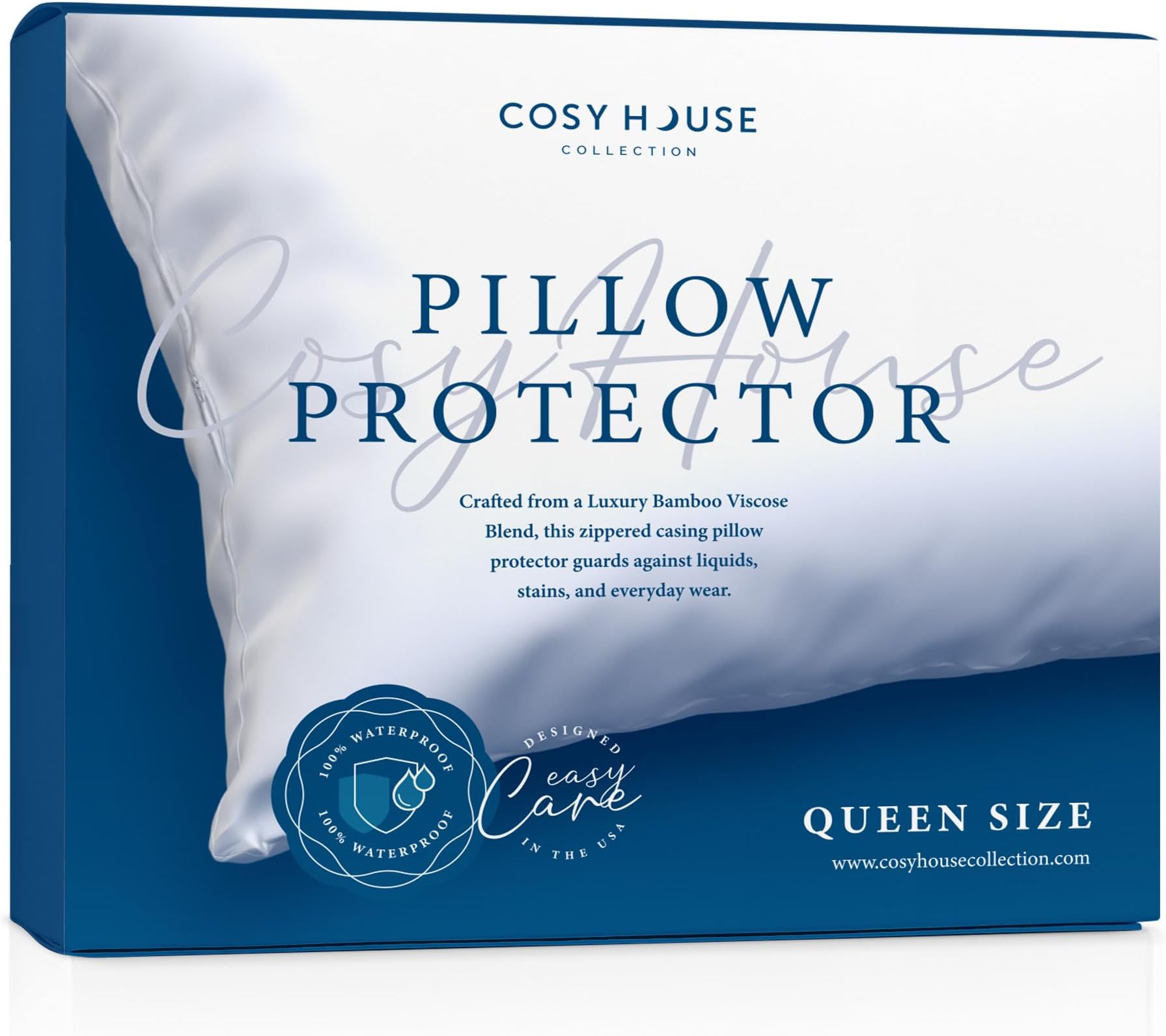 Luxury Zippered Pillow Protector - Master Bedroom Essentials - 100% Waterproof - Rayon Derived from Bamboo - Ultimate Noiseless Comfort & Cooling - Set of 2 (Queen)