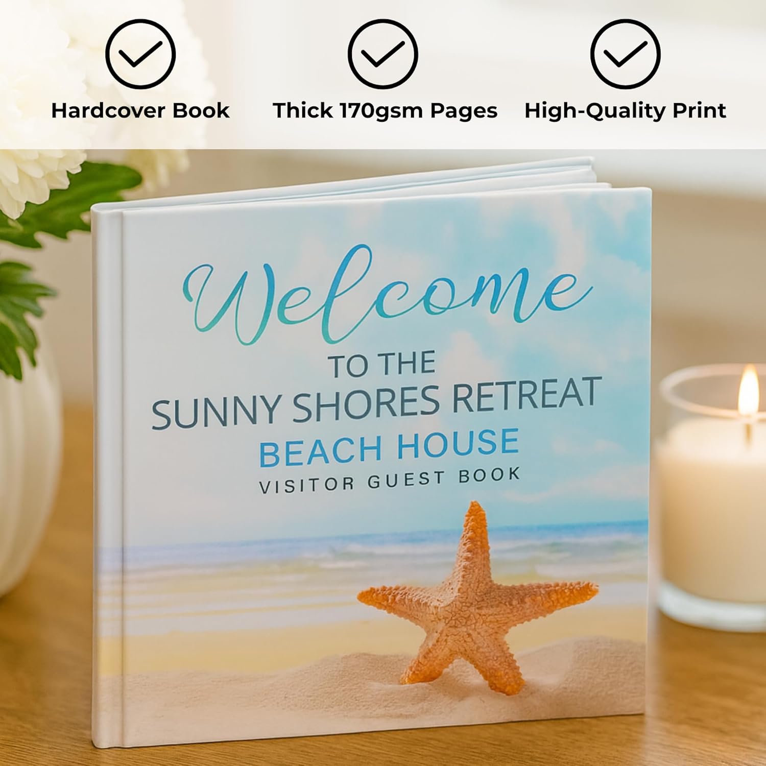Personalized Airbnb Guest Book Hardcover Guest Book for Vacation Home Visitors, Beach House & Vacation Rental Guestbook, Visitor Sign in Book for Airbnb Hosts (100 Guests)