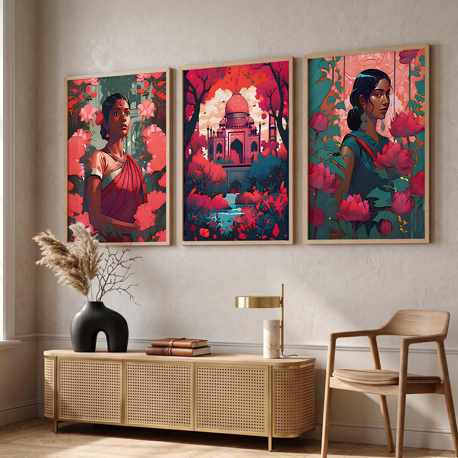 Bohemian Floral Wall Art Set - 3 Prints with Frame -27