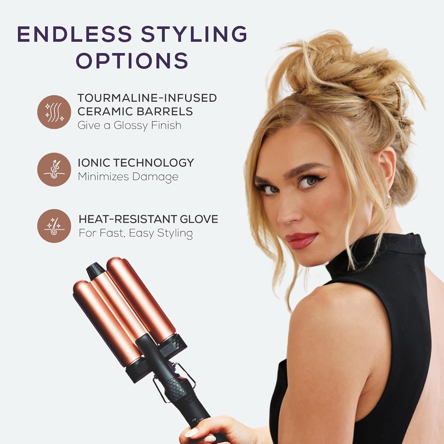 Sutra 4-in-1 Hair Curling Iron Set with Tourmaline Infused Ceramic Barrels - Professional Curling Wand Tool for Women with Clipless Curlers & Triple Barrel Waver - Styling Products for All Hair Types