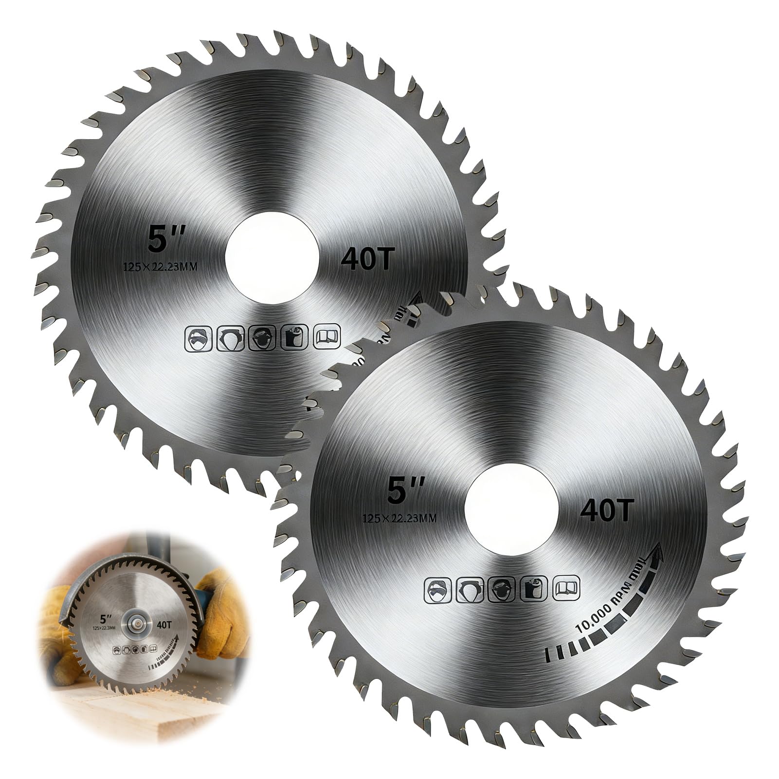 2PCS 5" Grinder Circular Saw Blade, 125mm/40 Teeth Woodworking Saws Blade Carbide, 22.23mm Bore Angle Grinder Cutting Disc for Wood, PVC & Plastic