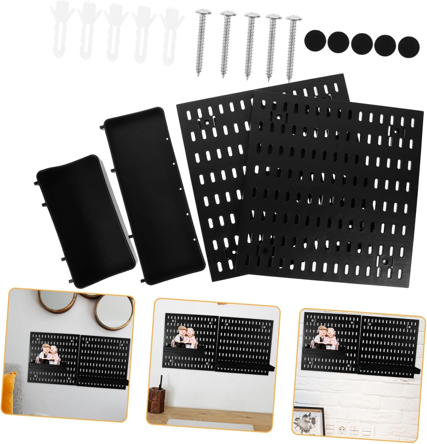 1 Set Heavy Duty Pegboard Wall Organizer Punch Installation with Hooks Multi Functional Storage for Kitchen Bathroom Garage Plastic Design