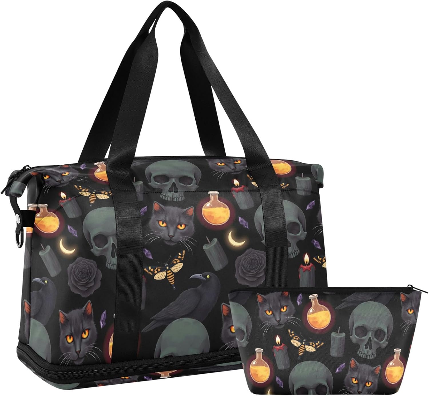Travel Duffel Tote Bag Grey Skull Sports Duffel Bag with Wet Pocket Weekender Overnight Bag for Women Men Gym Bag, Carry On Bag Hospital Bag for Labor and Delivery