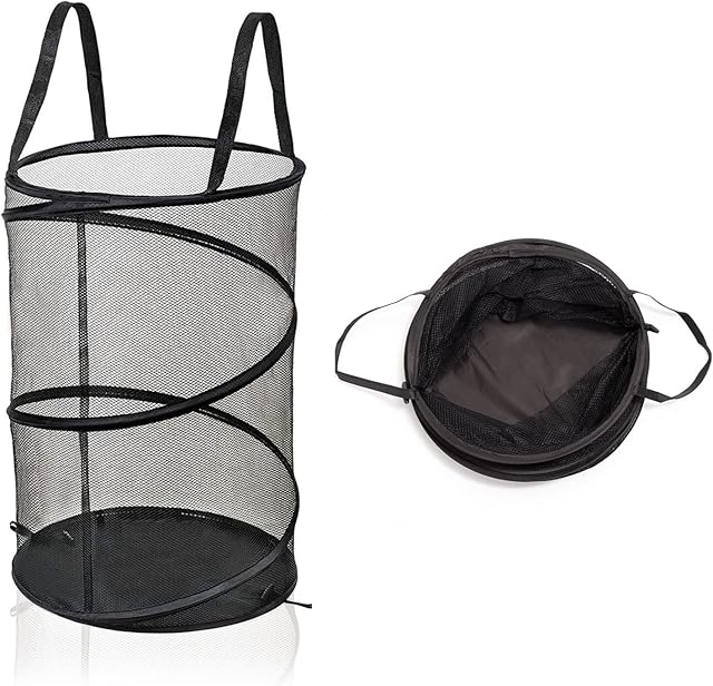 Laundry Basket Mesh, Large Foldable Laundry Hamper Pop Up with Durable Handles, Portable Mesh Washing Laundry Basket Bag Great for Home Kids Room College Dorm Travel
