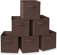 Vista 1 de Casafield Set of 6 Collapsible Fabric Cube Storage Bins, Brown - 11" Foldable Cloth Baskets for Shelves, Cubby Organizers & More Marrón