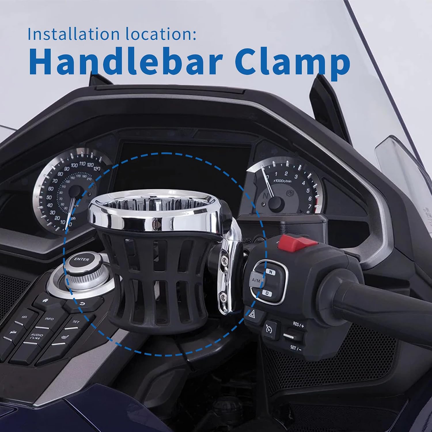 Motorcycle Cup Holder Water Bottle Holder for Harley & Honda GL1800, Chrome