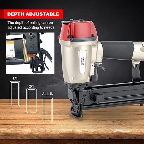 Miniatura 4 de Engrapadora de construcción, calibre 16, corona de 15/16 pulgadas de ancho, pistola de grapas neumática para cerca, alambre, tornos de madera